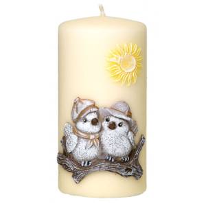 Świeca ozdobna Ptaszki  Walec Średni  kremowy