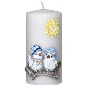 Świeca ozdobna Ptaszki  Walec Średni  szary