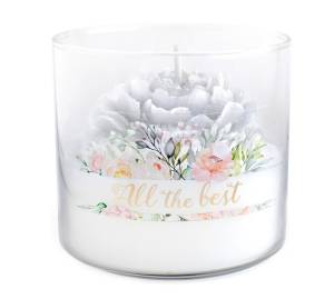 Świeca PIWONIa w SZKLE  biały  10 cm