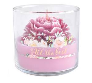 Świeca PIWONIa w SZKLE pudrowy róż 10 cm