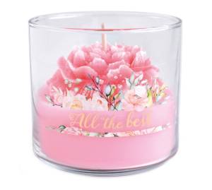 Świeca PIWONIa w SZKLE  różowy 10 cm