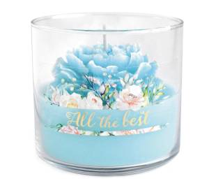 Świeca PIWONIa w SZKLE turkusowy 10 cm 