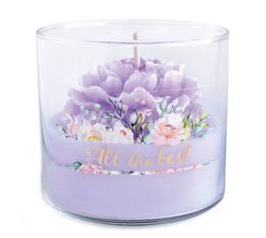 Świeca PIWONIa w SZKLE lawendowy  10 cm 