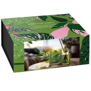 Prezent Gift Box zapach POSITIVE VIBES  dyfuzor i świeca zapachowa elegancja