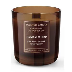 SANDALWOOD ŚWIECA ZAPACHOWA , DREWNIANY KNOT, SOJOWY WOSK 